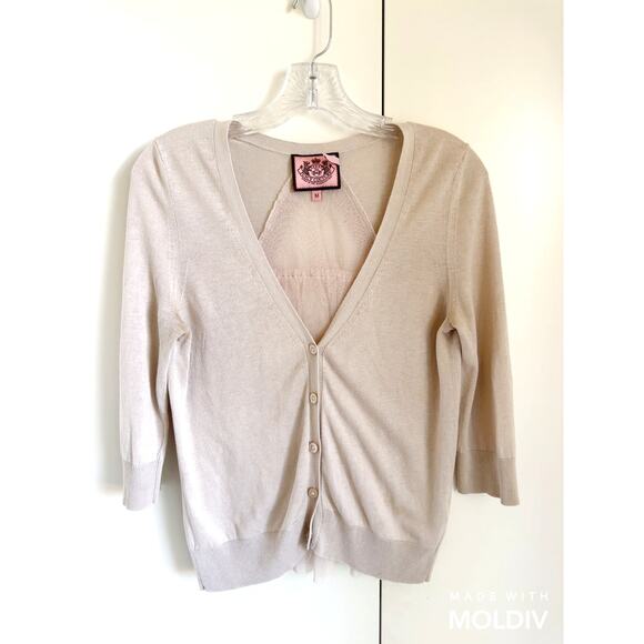 90s Juicy Couture Cardigan Silk Neutral Ruffled Tulle Size Small  3/4 Sleeve - Picture 1 of 7